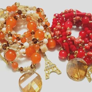 Hand made jewelry bracelets of different sets and colors.